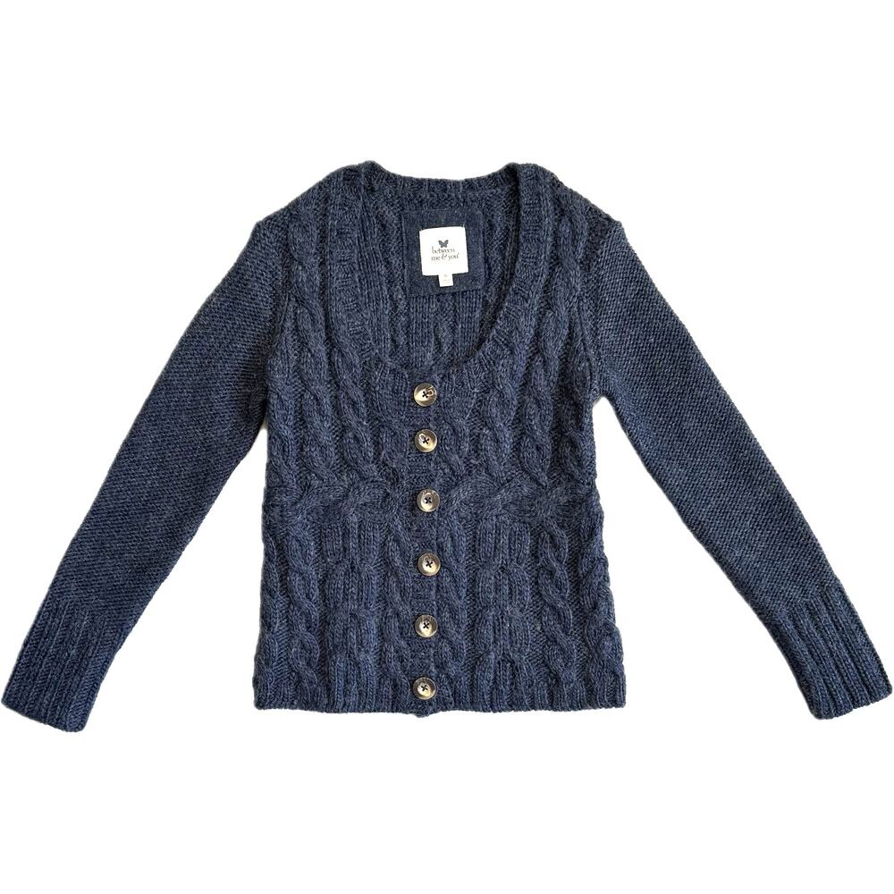 BETWEEN ME & YOU Wool Alpaca Blend Button Front Sweater Women's Size M Blue